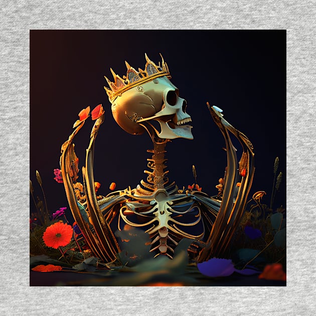 Skeleton in garden with golden crown by ramith-concept